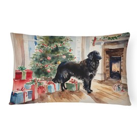 Caroline's Treasures DAC2658PW1216 Flat-Coated Retriever Cozy Christmas Throw Pillow Machine Washable, Indoor Outdoor Decorative Pillow for Couch, Bed or Patio, 12HX16W