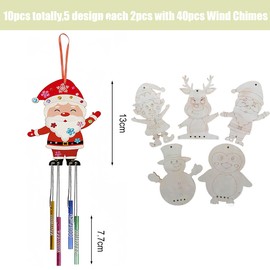 HBell Christmas Wooden Wind Chime Kits,Christmas Wooden Ornaments,Santa Claus Reindeer Snowman Penguin Elf Windchimes for Xmas Tree Hanging Decoration Kids Arts Painting DIY Crafts