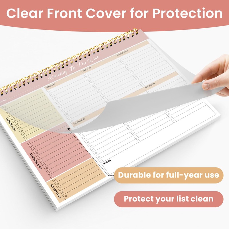 Weekly To Do List Notepad with 52 Undated Sheets（8.5"×11"）- Undated