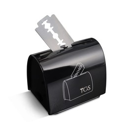 THE GROOMING SOCIETY Razor Blade Storage Bank & Disposal Case, Mail Box for Used DE Safety Razor Blades (Black)