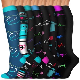 Iseasoo Copper Compression Socks For Men & Women Circulation-Best For Running Hiking Cycling 15-20 mmHg, A03- Multicoloured 04, L-XL