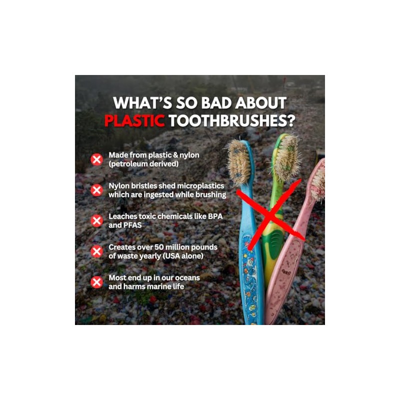 PRIMALS Kids Boar Bristle & Bamboo Toothbrush (4-Pack) - Healthy