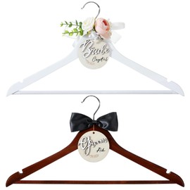 FillTouch 2 Pack Wedding Hanger Bridal Hanger Bride Groom Hanger with Wedding Hanger Tags for Wedding Dress Wedding Gift (Pink)