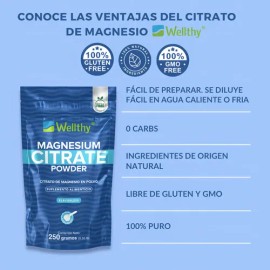 Citrato De Magnesio En Polvo Sin Sabor 250gr Wellthy                                                                                                  