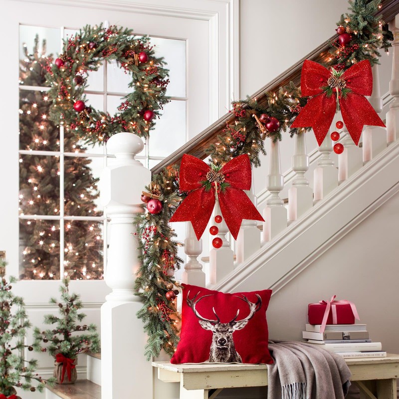 Pack of 2 Christmas Bow, Red Glitter Sequin Bow, Large