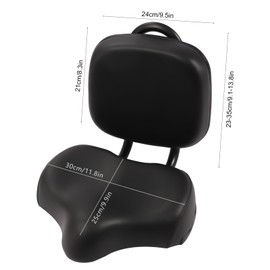 Universal Backrest Saddle Bike Seat, 11.8"x 9.9" Oversized Bicycle Tricycle Saddle Seat, Adjustable Backrest Height Replacement Bicycle Saddle for Mountain Bike Tricycle Electric Bike (Black)