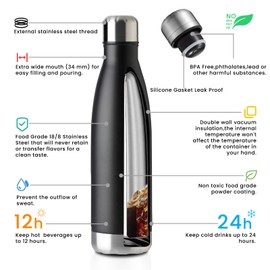 MEWAY 17oz Sport Water Bottle Vacuum Insulated Stainless Steel Sport Water Bottle Leak-Proof Double Wall Cola Shape Water Bottle,Keep Drinks Hot & Cold (colorful，12 Pack)