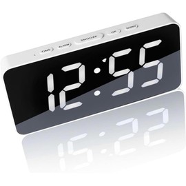 Joxoilso Radio Clock, Tabletop, Stylish, Alarm Clock, Radio Wave, Digital Clock, Constantly Lighted, Dimmable, Table Clock, Digital, Silent, Large Text Clock, Simple, Modern, White, White, Black,