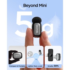 BOYA Mini 2 USB Type-C Wireless Lavalier Microphone for Andriod iPhone15/16,Ultra Mini Lapel Mics,100M Range,30Hrs Battery Life,Noise Reduction Clip On Mic for TikTok YouTube(Space Gray)