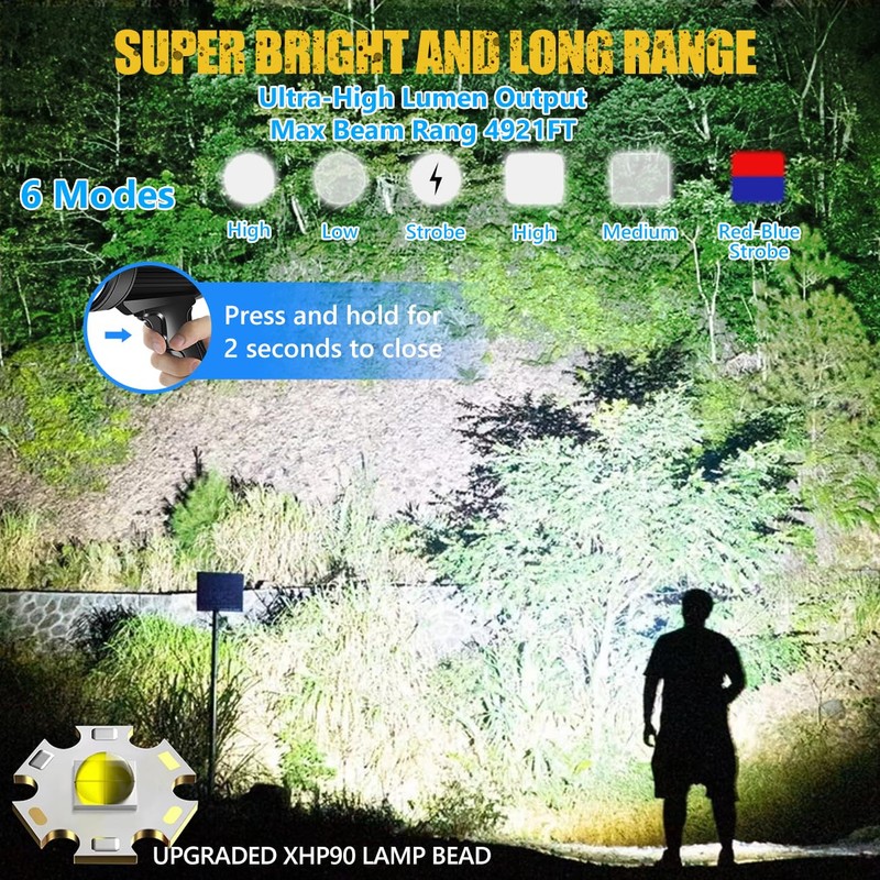 JSKNB Spotlight 1000000 Lumens, 6 Modes Led Rechargeable Spotlight Flashlight