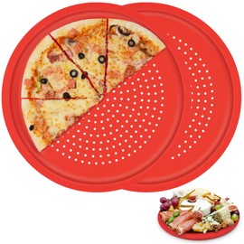LYNG Pizza Pans 16 Inch 2 Pack Silicone Round Pizza Pan With Holes,Nonstick Pizza Tray, Dishwasher Safe, Suitable For Home Kitchen Dark Baking Red