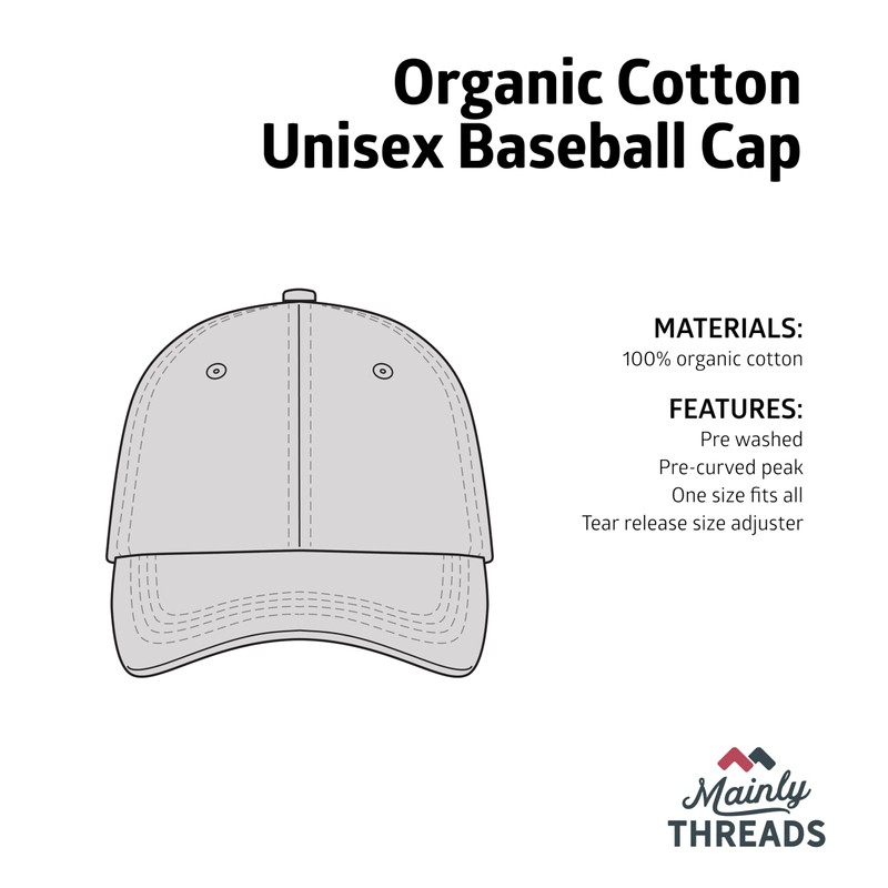MAINLY SOCKS Baseball Cap Hat Embroidered Elephant 100% Organic Cotton