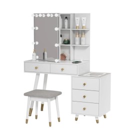 Unbranded NEW Dressing Table Set 5 Drawers 2-Layer Shelf Mirror Cabinet Led Light White