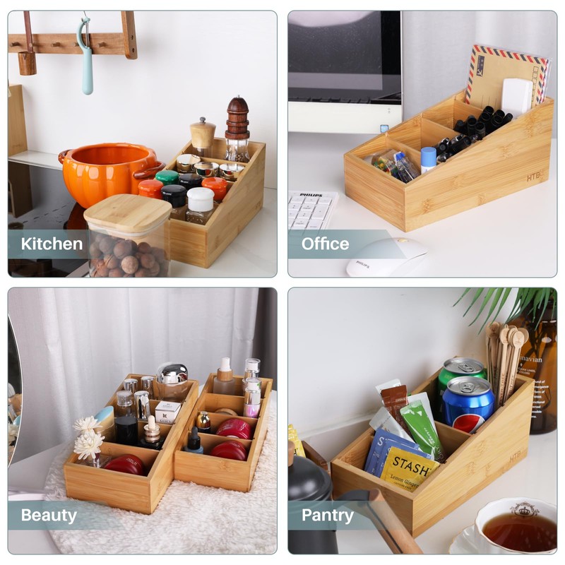 HTB 4-Section Snack Organizer with Removable Dividers for Kitchen, Cabinet,