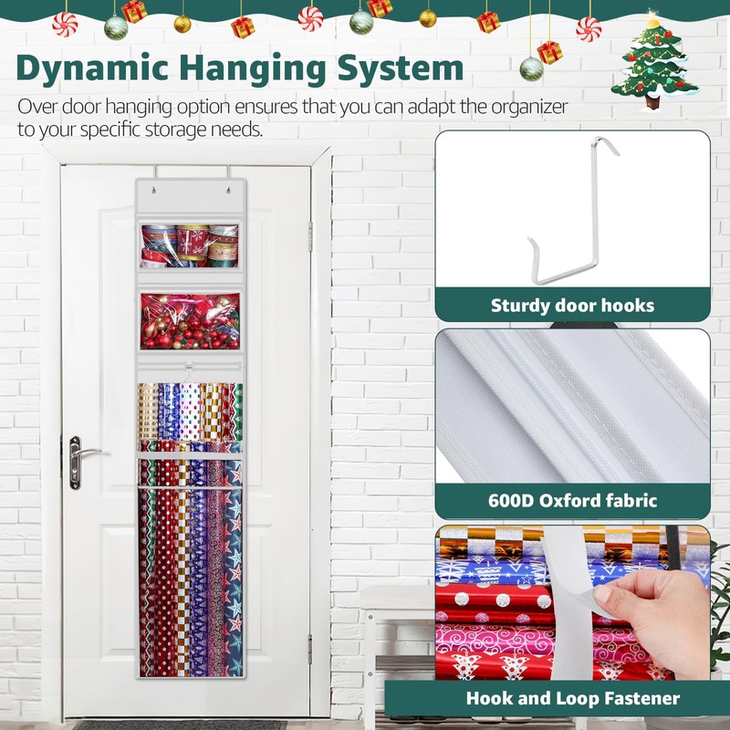Wrapping Paper Organizer Storage, Double-Sided Hanging Gift Wrap Roll Holder