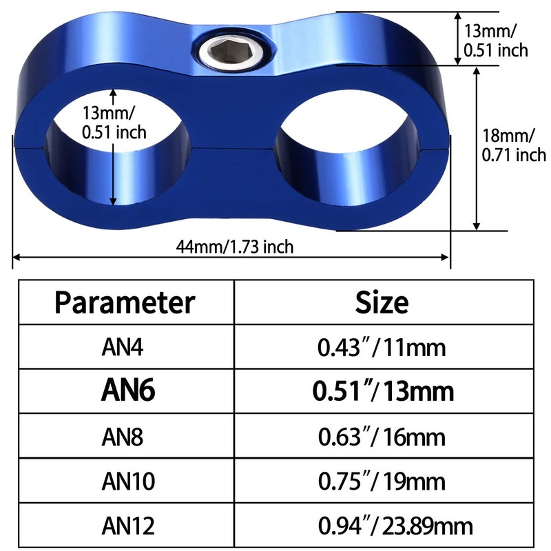 Vignee 5 Pieces Separator Clamp Fuel Line Mounting Clamps (Blue,AN6)