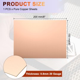 uxcell Pure Copper Sheet, 8" x 6", 20 Gauge (0.8mm) Thickness, Metal Copper Plate with Gloves for Crafting, Modelers, Jewelry, Repairs, Electrical Repairs (Rose Gold)