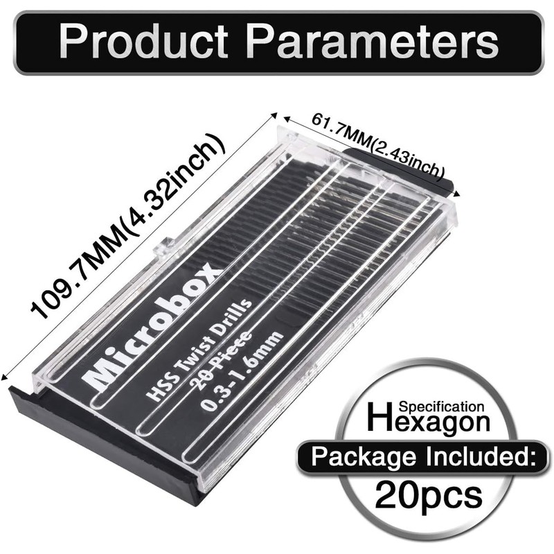 HOHXEN Mini Micro Drill Bit Set (0.3-1.6 mm Shank), Suitable