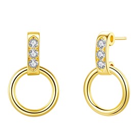 14K Gold Plated Cubic Zirconia Stud Earrings for Women, Copper