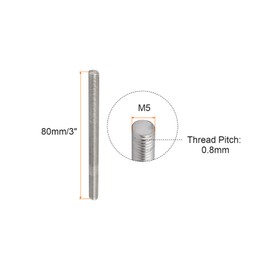Rebower 10pcs Full Thread Bolt Threaded Rod Cut 304 Stainless Steel for Clamp and U-Bolt M5 x 80mm Male Threaded Silver