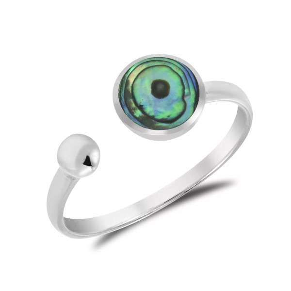 Aeravida Unique Circle Shaped Abalone Shell Open-Ended Sterling Silver Band