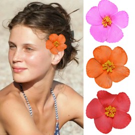 3pcs Hawaiian Flower Hair Clips Hibiscus Hair Clip Plumeria Flower for Women Girls 3.5 Inch Artificial Tropical Flower Clips for Vacation Beach Party (Style2)