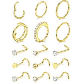 LYLYMIMI Nose Piercings Studs Hoop Nose Rings for Women Gold Plated