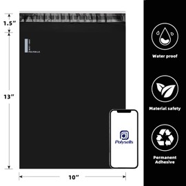 POLYSELLS 200 pcs 10x13 Inches Black Poly Mailers Shipping Envelopes, Strong Adhesive Sealing, Waterproof, and Tear-resistant Postal Mailing Bags for Small Business, Clothes, Non-Fragile Items