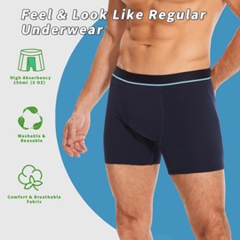 PurityLock Men's Washable Incontinence Boxer Briefs, Cotton Urinary Incontinence Underwear with Fly, Reusable Leak Proof Underwear for Men, Front & Rear Protection 150 ml Absorbency (3 Pack, L, Gray)