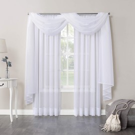 No. 918 Emily Sheer Voile Rod Pocket Curtain Panel, 216" Valance, White