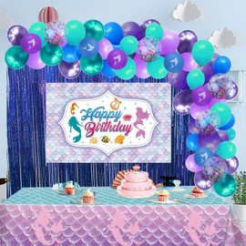 75 Pcs Little Mermaid Birthday Party Decorations, Under The Sea Mermaid Birthday Party Supplies Easy Assemble for Girls Mermaid Ariel Princess Party Decorations Garland Arch Balloons Kit