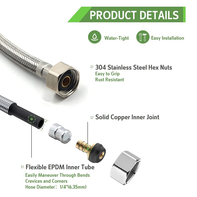 Masterwarehouse DN8 Flexible Braided Tap Hose 150mm Length, Both 1/2"