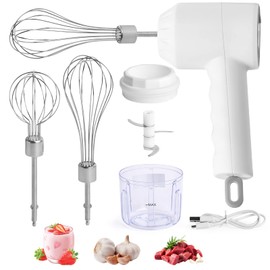 Batidora de mano 2 en 1,batidora de huevos eléctrica con tres velocidades ajustables,picadora de ajo,batidora multiusos,mini Trituradora de Alimentos,batidora manual electrica recargable momento.
