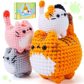 Cat Crochet Set for Beginners Crochet Animal Kit Complete Cat Crochet with Yarn Hook Needles, Step by Step Video Crochet Learning Crochet Set Beginner Animal Set Beginner Crochet Set Cat Crochet Sets