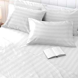 Pizuna 100% Cotton Satin Stripe White Housewife Pillowcases 2 Pack, 300 Thread Count Damask Bedding Long Staple Combed Cotton Sateen Pillow Case 48x74 (White Pillow Cases 2 Pack)
