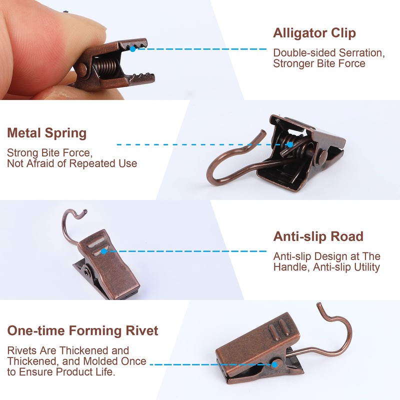 JANYUN 30 Pack Mini Heavy-Duty Hook Clip Set Curtain Clips