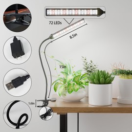 GooingTop Grow Light for Indoor Plants Growing,5000K White Full Spectrum Gooseneck Plant Lamp Clip-on Desk for Pot Plant Seed Starting,Dimmable with Auto Timer