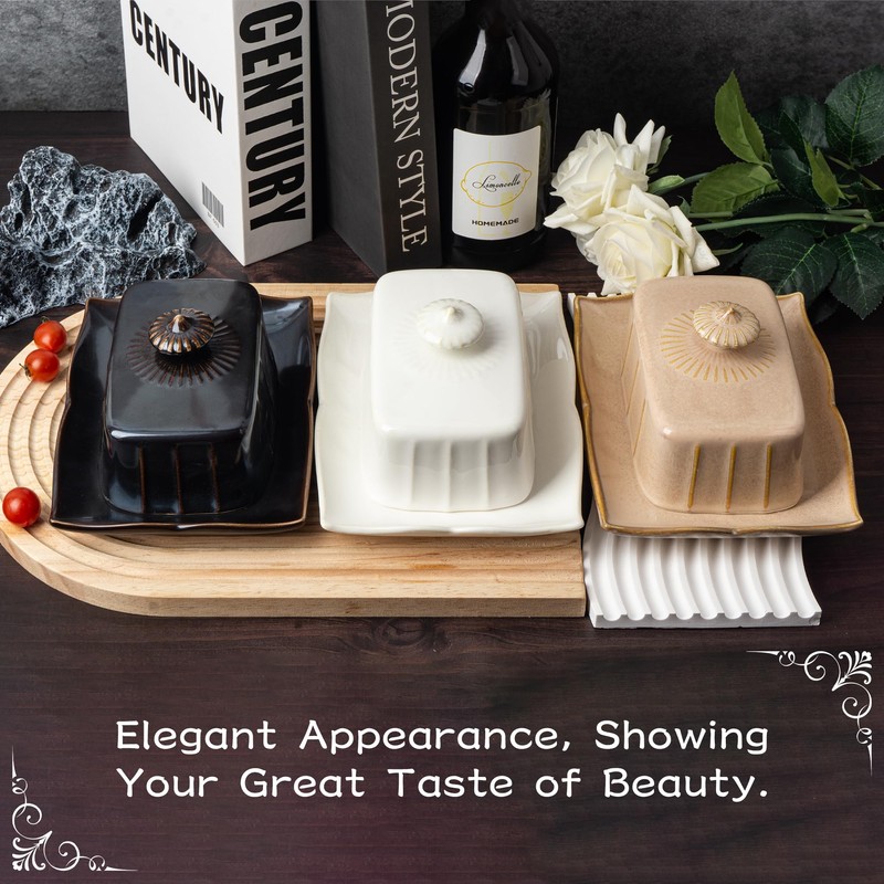 Dormercy Butter Dish with Lid for Countertop, Large Ceramics Butter