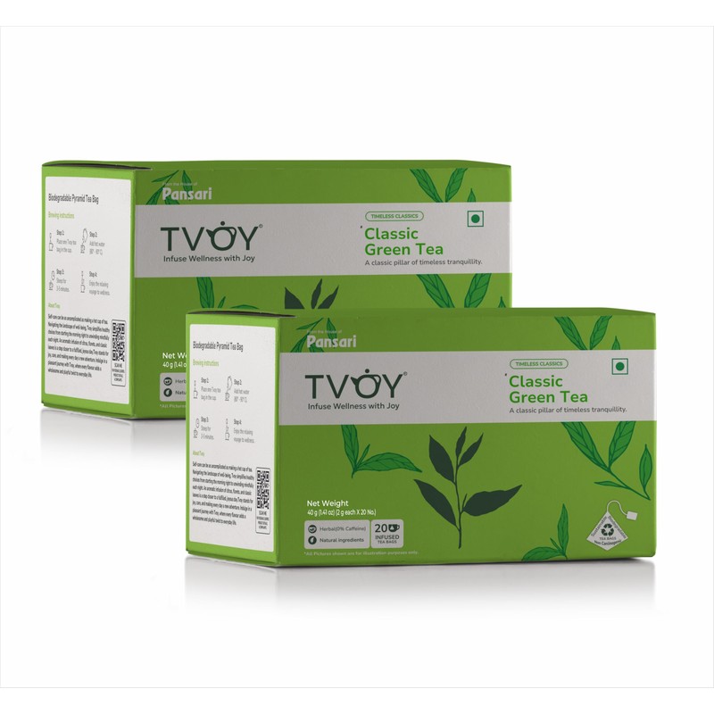 Natural Green Tea leaves 40 Count, Biodegradable Pyramid Tea Bags,