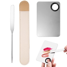 Paifeancodill Stainless Steel Cosmetic Makeup Palette, Makeup Spatula, Stainless Steel Foundation Palette and Spatula with Leather Cove, Professional Cosmetic Mixing Makeup Palette, Color Mixing Stick