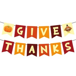 1 Pack Thanksgiving Banner, Fall Party Decorations for Indoor Outdoor Home School Office, GIVE THANKS Pumpkin Turkey Banners, Fall Banner Garland, Thanksgiving Garland for Background wall Decoration