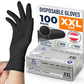 ISC Hygiene & Safety Nitrile Gloves 11 XXL XXLarge Black Box of 100 Powder Free Latex Free eudermic Disposable Examination Gloves nonsterile ambidextrous Commercial use