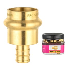 (Bottled) 10-Pack HeSun Copper Press Fitting Adapter, 3/4" PRESS X 1/2" PEX F1807 Crimp Coupling, LF Brass