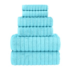 Elegant Comfort 100% Turkish Cotton Corduroy Ribbed Luxury Bath Towels 6-Piece Set, Premium Feel - Quick Dry, Highly Absorbent, Contains 2 Bath Towels, 2 Hand Towels, and 2 Washcloths, Aqua