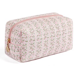 HHQQWZ HHQQWZ Makeup Bag Travel Cosmetic Bag for Women Girls, Zipper Make Up Pouch, Floral Flowers Toiletry Organizer Makeup, Portable Storage Bag, Cosmetic Travel Cloth Bag (Pink)