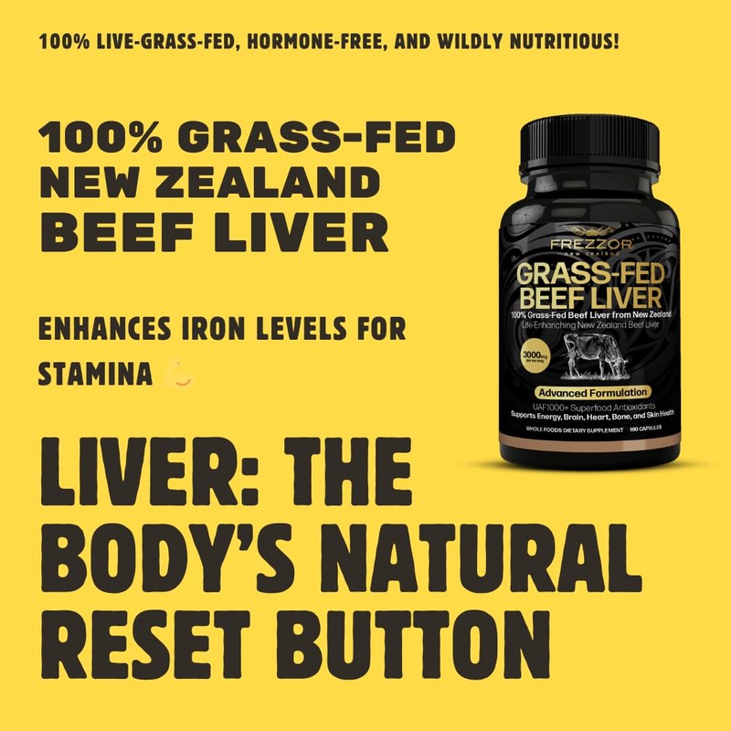 FREZZOR New Zealand 100% Live-Grass-Fed Beef Liver 900 Capsules, Supports