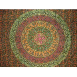 Homestead Sanganeer Block Print Indian Tapestry Cotton Bedspread 108" x 108" Queen-King Green