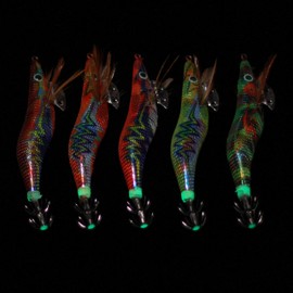 Squid Jigs Saltwater Glow Squid Lures - 5pcs/10pcs Luminous Shrimp Lures Fluorescent Prawn Squid Cuttlefish Sleeve Octopus Jigs Fishing Lure Size 2.5 3