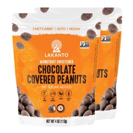 Lakanto Chocolate Covered Peanuts - Sweetened with Monk Fruit Sweetener, Keto Diet Friendly, On the Go Healthy Snack, Vegan, Dark Chocolate, Sea Salt, Cocoa Butter (Peanuts - Pack of 2)