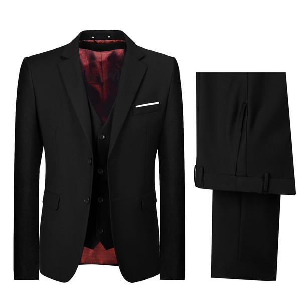 Boy Suits 3 Piece Formal Black Slim Fit Tuxedo Teen Boys Suit for Wedding Dresswear Graduation Outfit with Blazer Jacket Vest and Pants Set Size 16